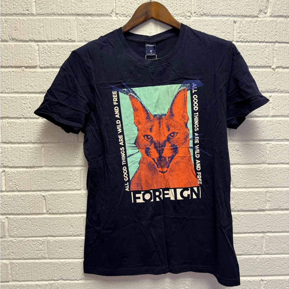 Springfield Blue Tee with Vibrant lynx Print Foreign